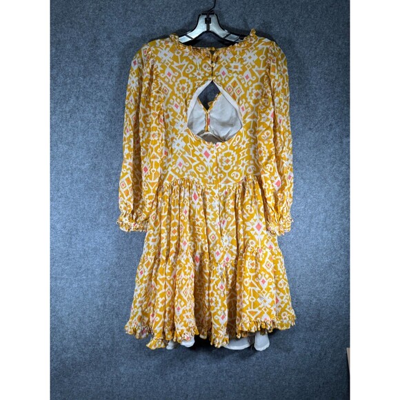 Anthropologie Not So Serious Dress Women Small Marigold Mini Balloon Sleeve Boho - Picture 8 of 9